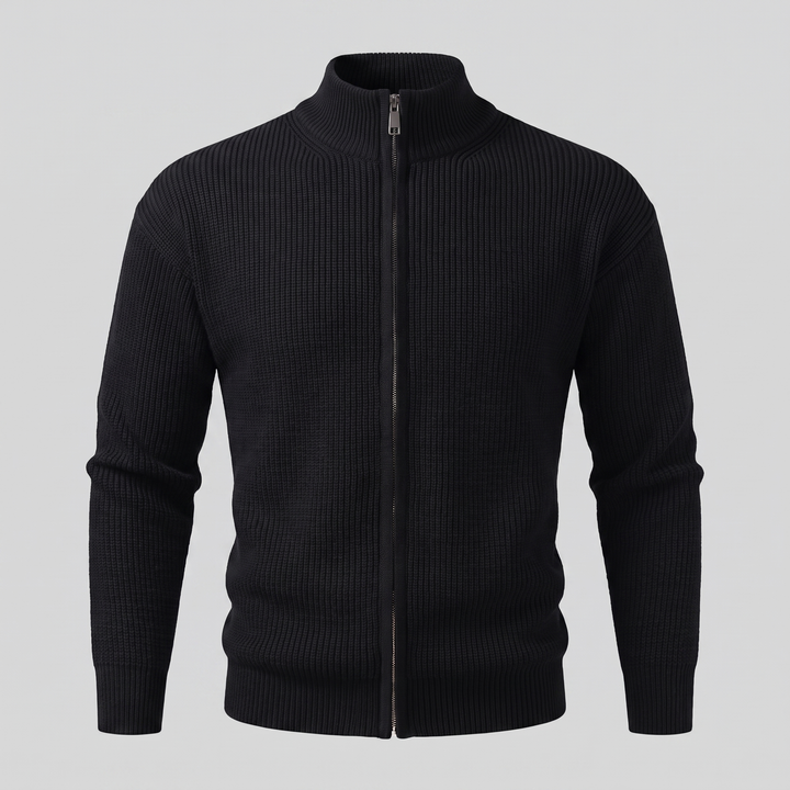 Silas | Sharp Ribbed Full-Zip Knit Cardigan