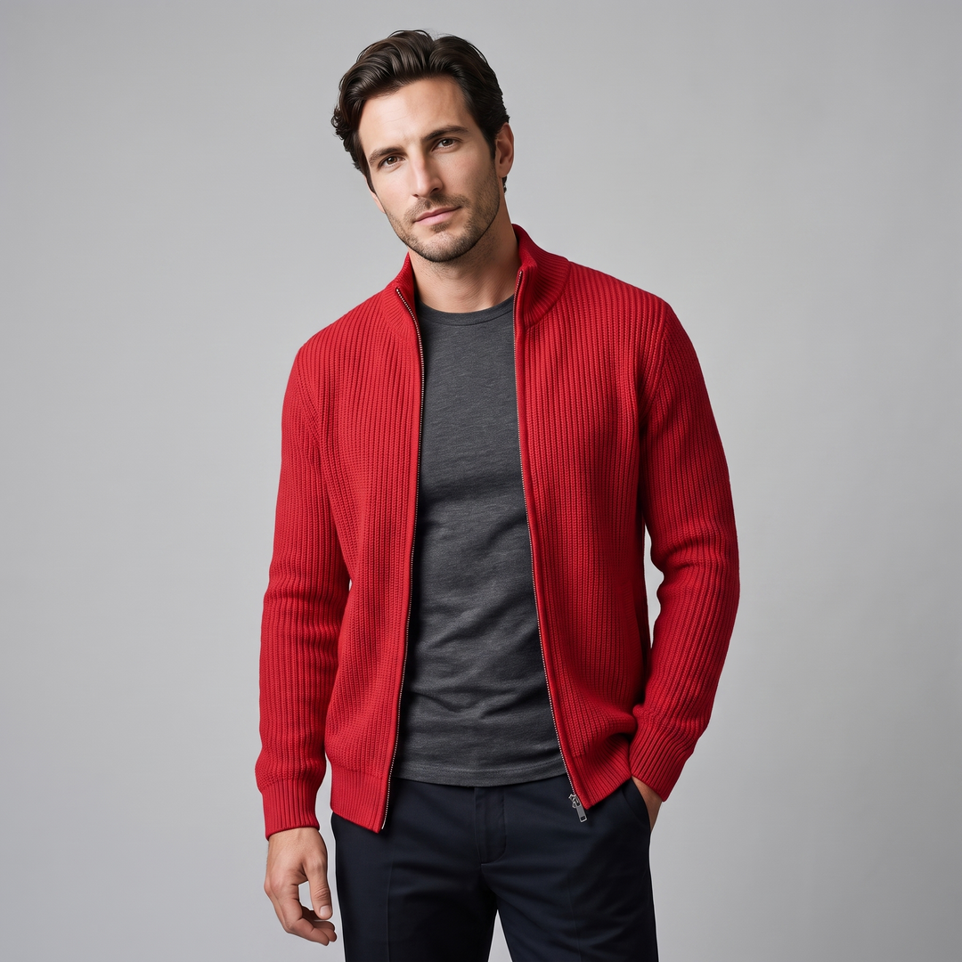 Silas | Sharp Ribbed Full-Zip Knit Cardigan