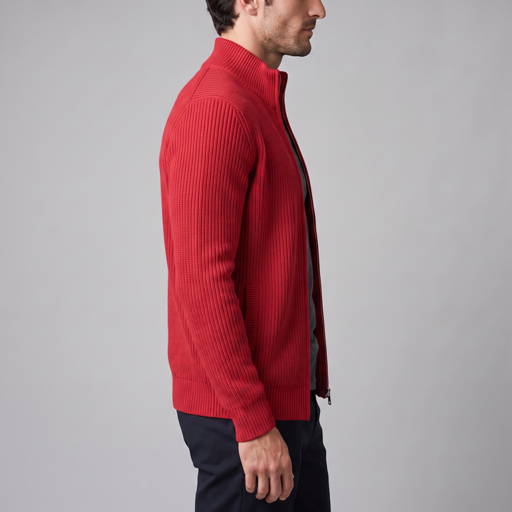 Silas | Sharp Ribbed Full-Zip Knit Cardigan