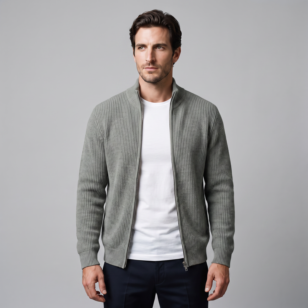 Silas | Sharp Ribbed Full-Zip Knit Cardigan