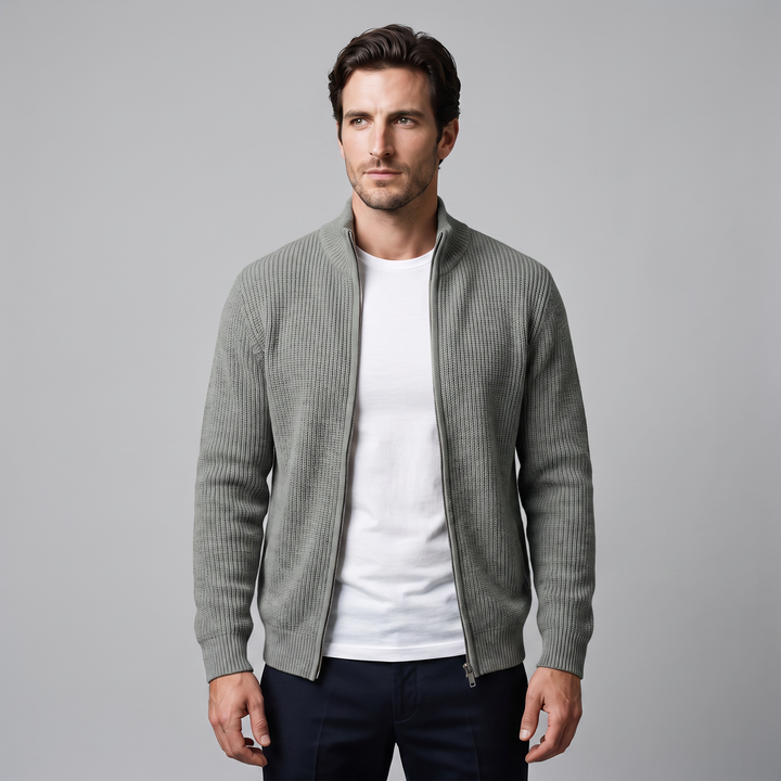 Silas | Sharp Ribbed Full-Zip Knit Cardigan