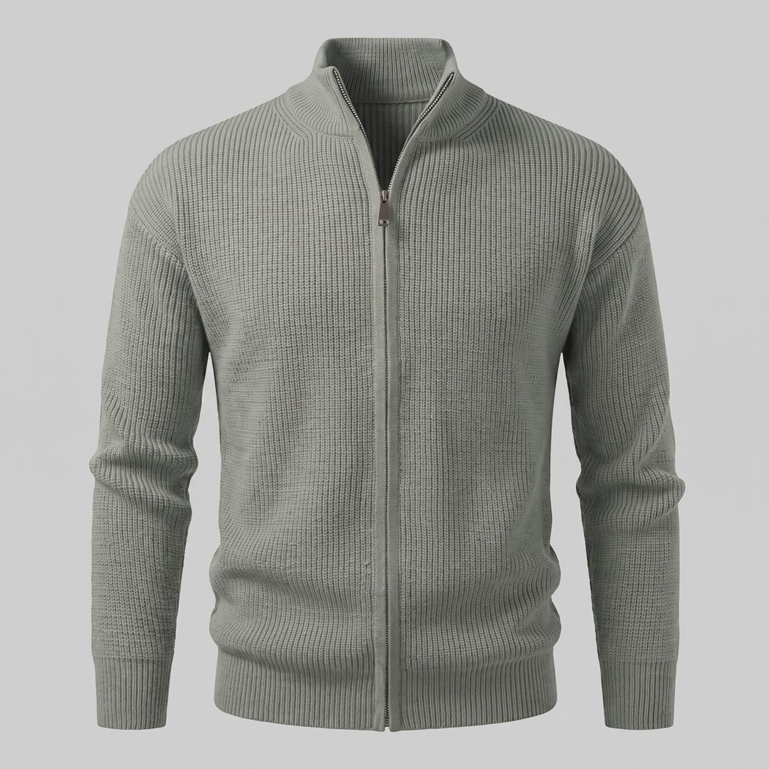 Silas | Sharp Ribbed Full-Zip Knit Cardigan
