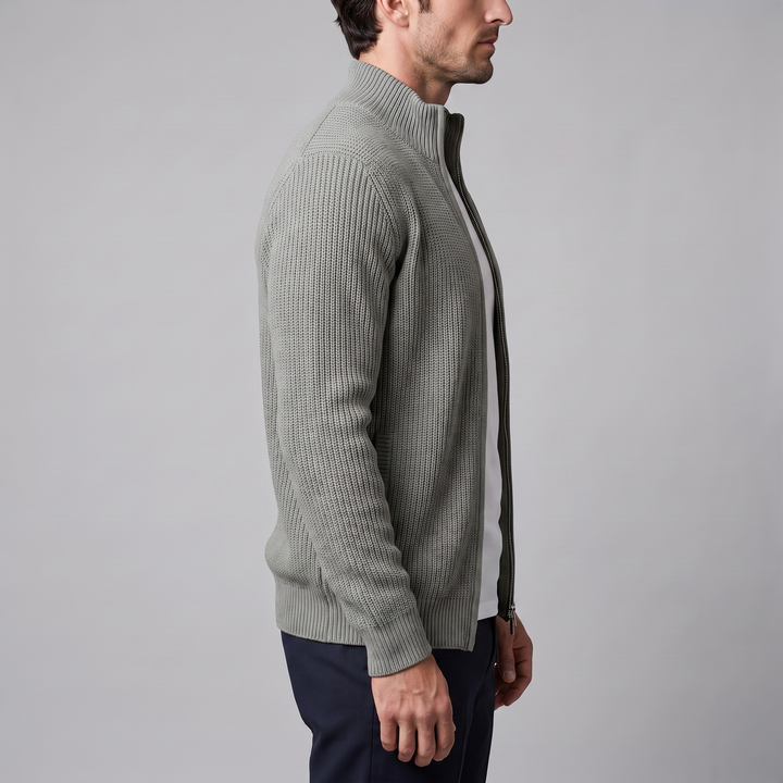 Silas | Sharp Ribbed Full-Zip Knit Cardigan
