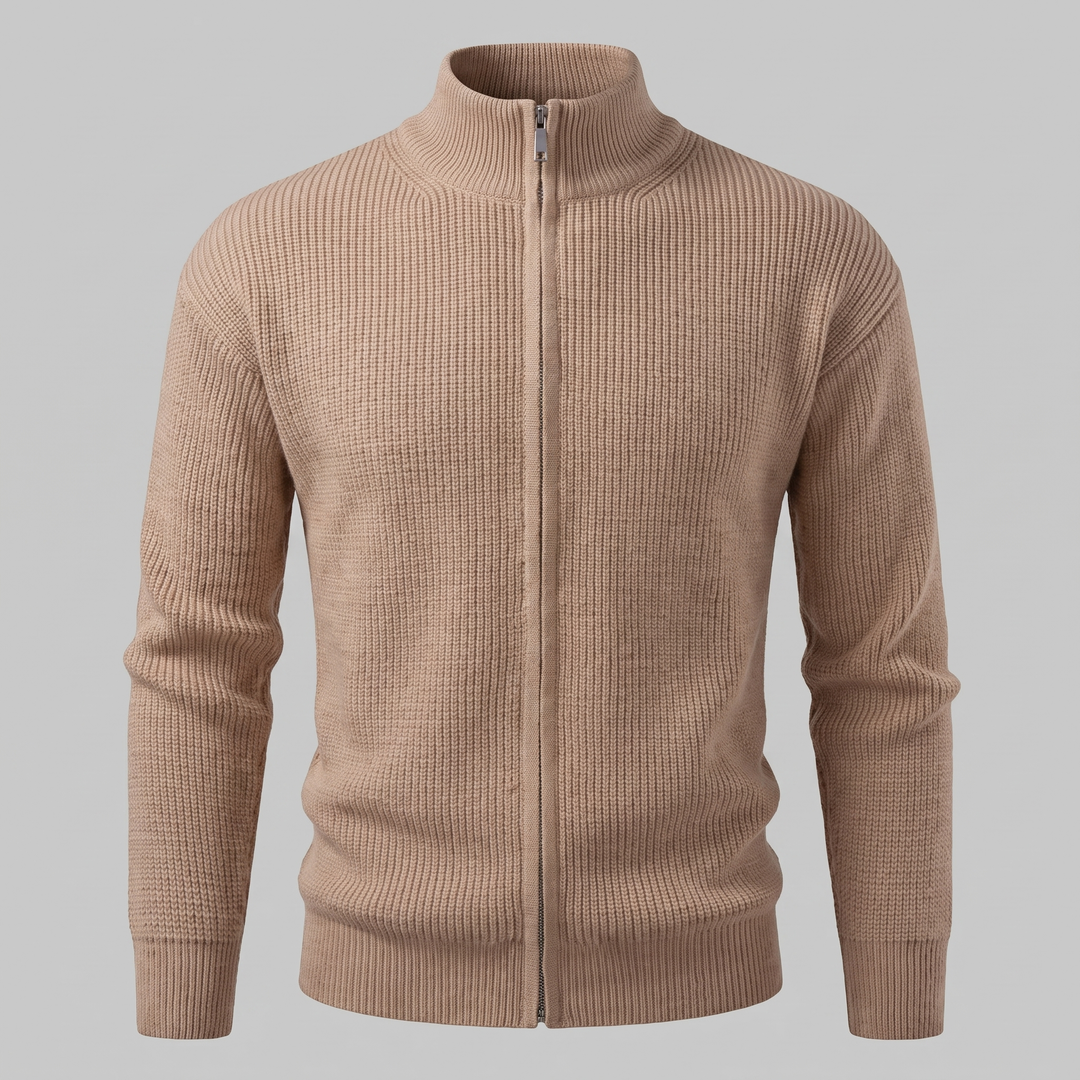 Silas | Sharp Ribbed Full-Zip Knit Cardigan