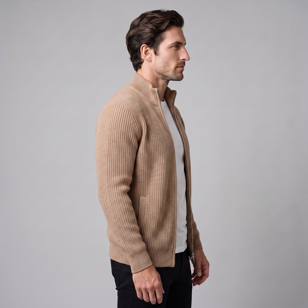 Silas | Sharp Ribbed Full-Zip Knit Cardigan