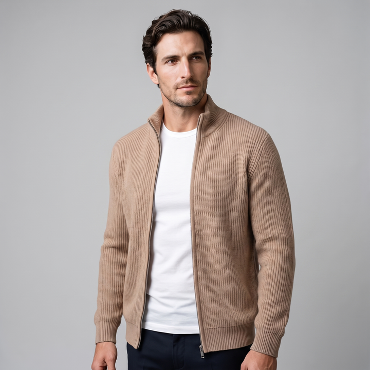 Silas | Sharp Ribbed Full-Zip Knit Cardigan