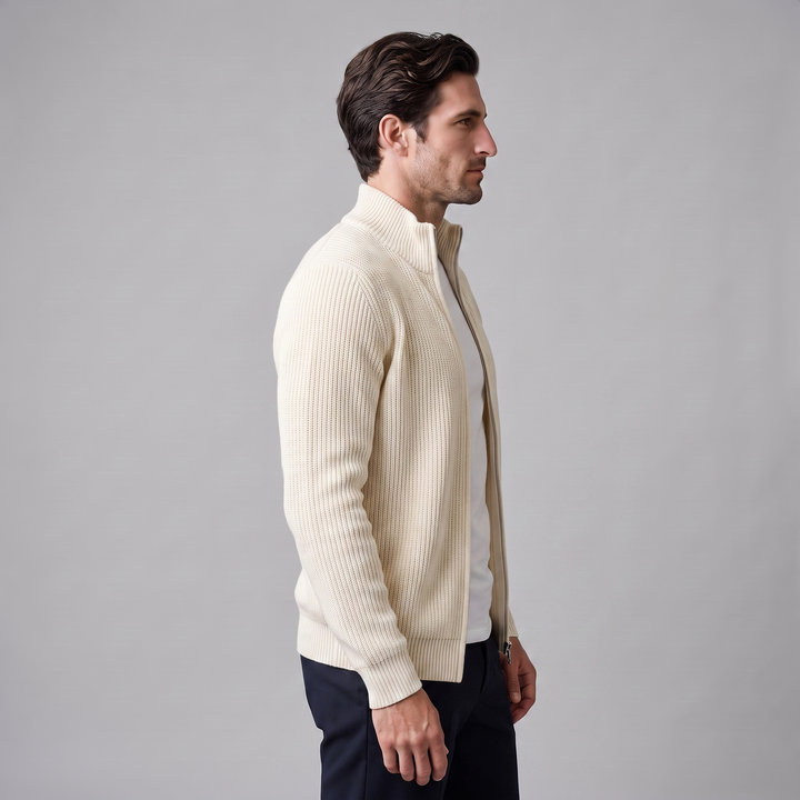 Silas | Sharp Ribbed Full-Zip Knit Cardigan