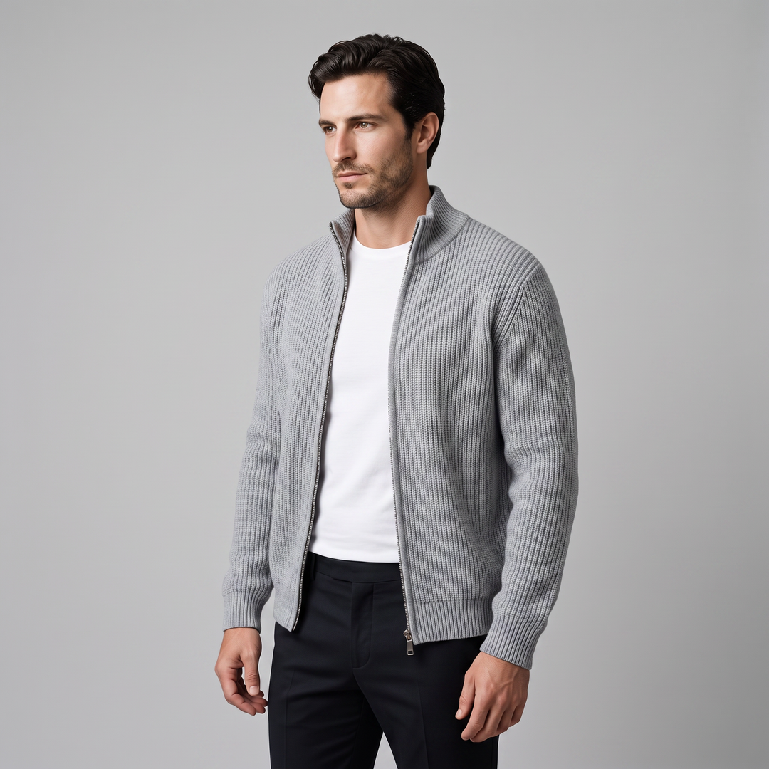 Silas | Sharp Ribbed Full-Zip Knit Cardigan