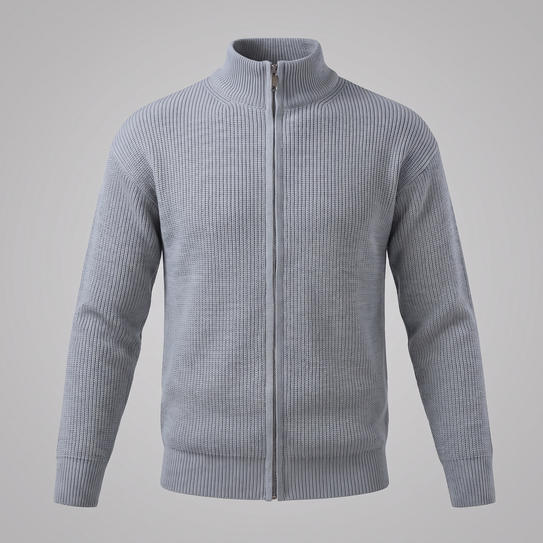 Silas | Sharp Ribbed Full-Zip Knit Cardigan