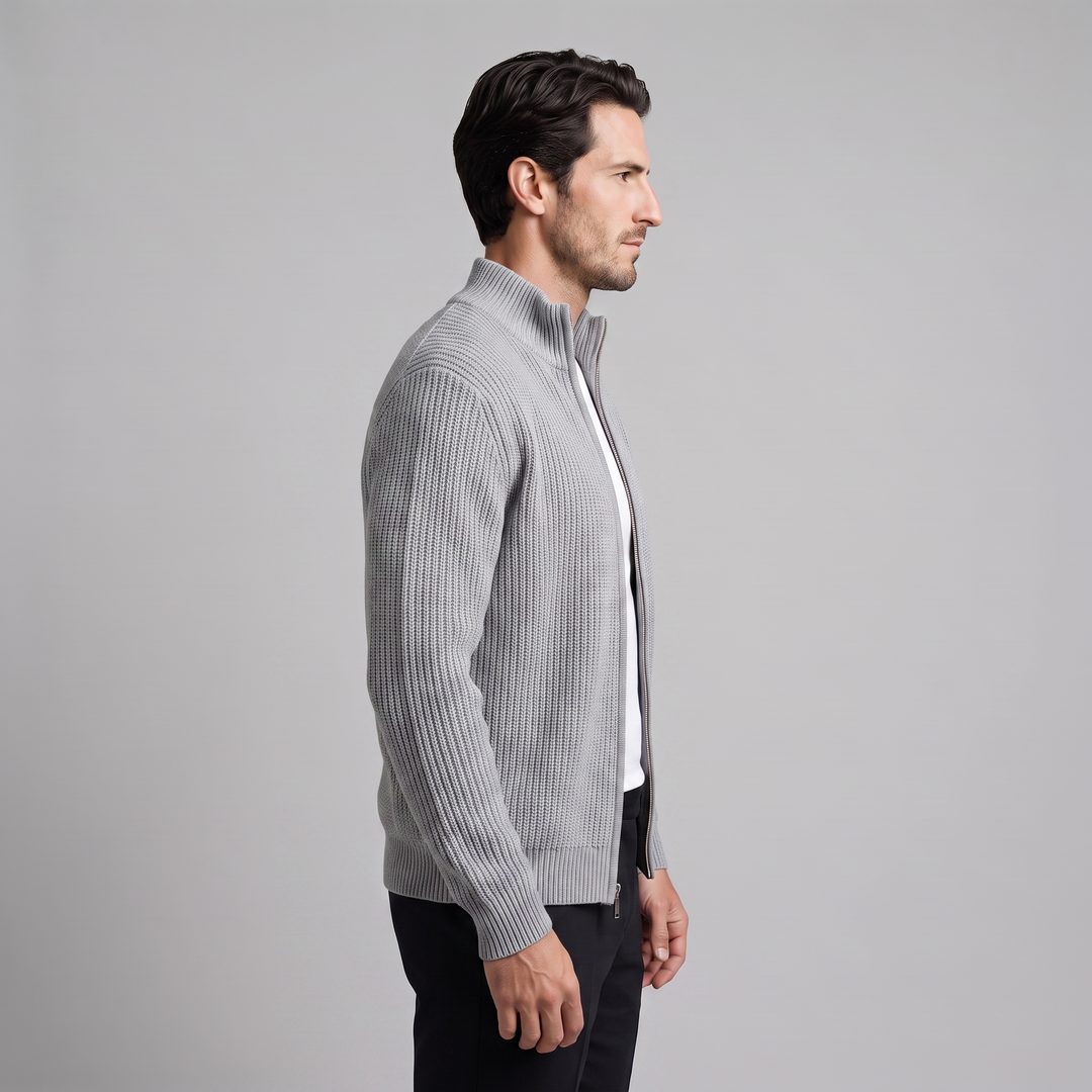 Silas | Sharp Ribbed Full-Zip Knit Cardigan