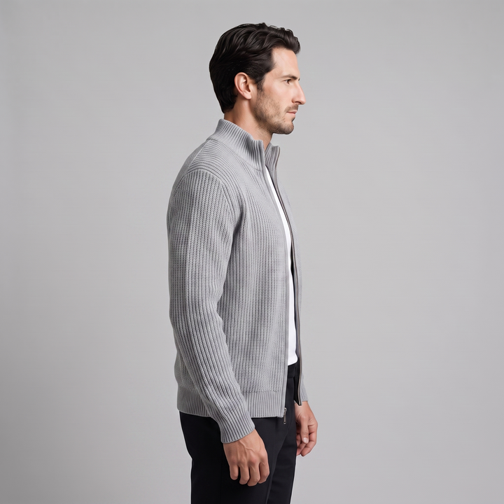 Silas | Sharp Ribbed Full-Zip Knit Cardigan