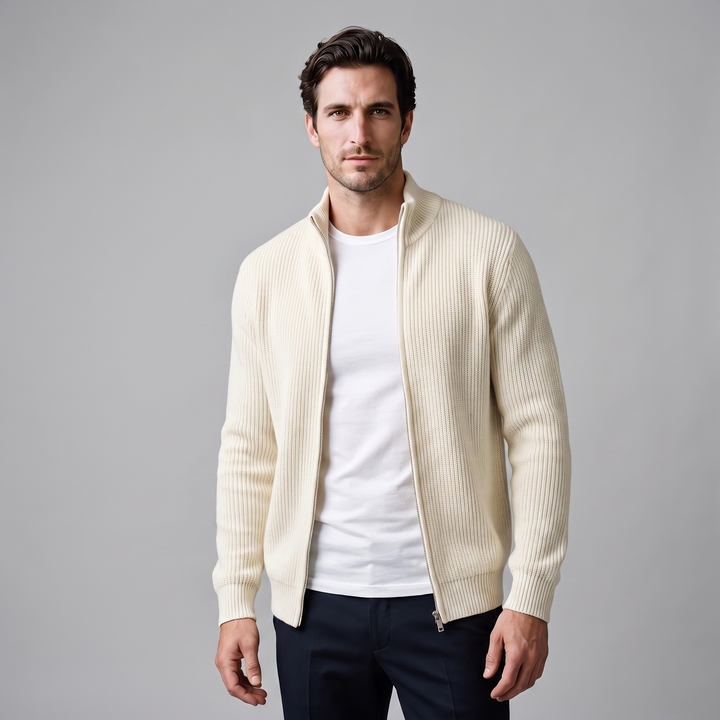 Silas | Sharp Ribbed Full-Zip Knit Cardigan