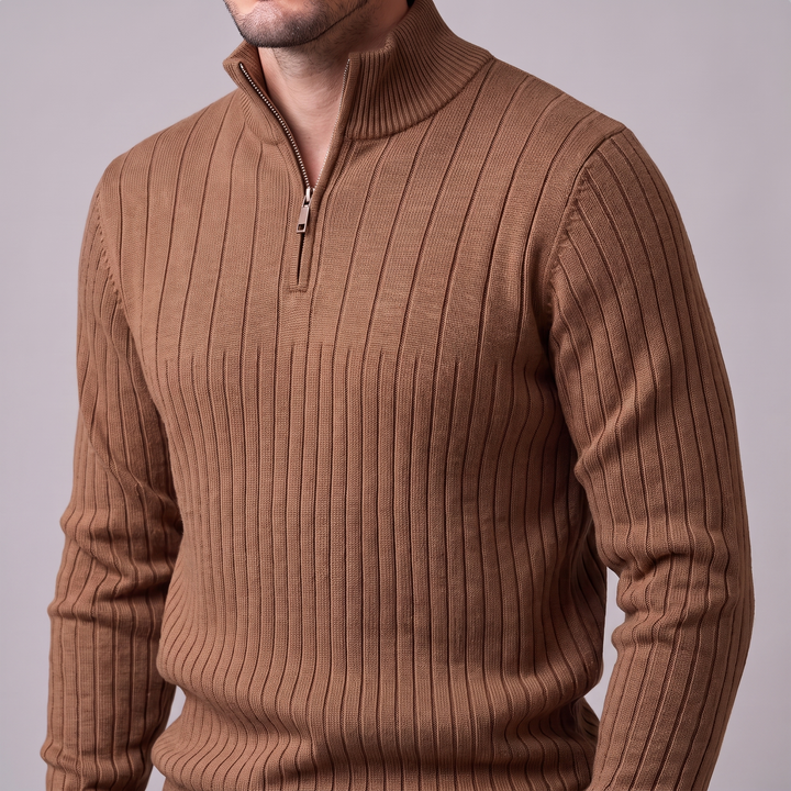 Marcus | Relaxed Ribbed Half-Zip Cotton Sweater