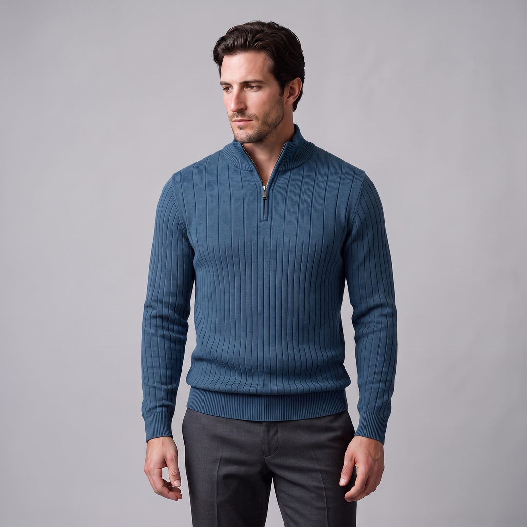 Marcus | Relaxed Ribbed Half-Zip Cotton Sweater