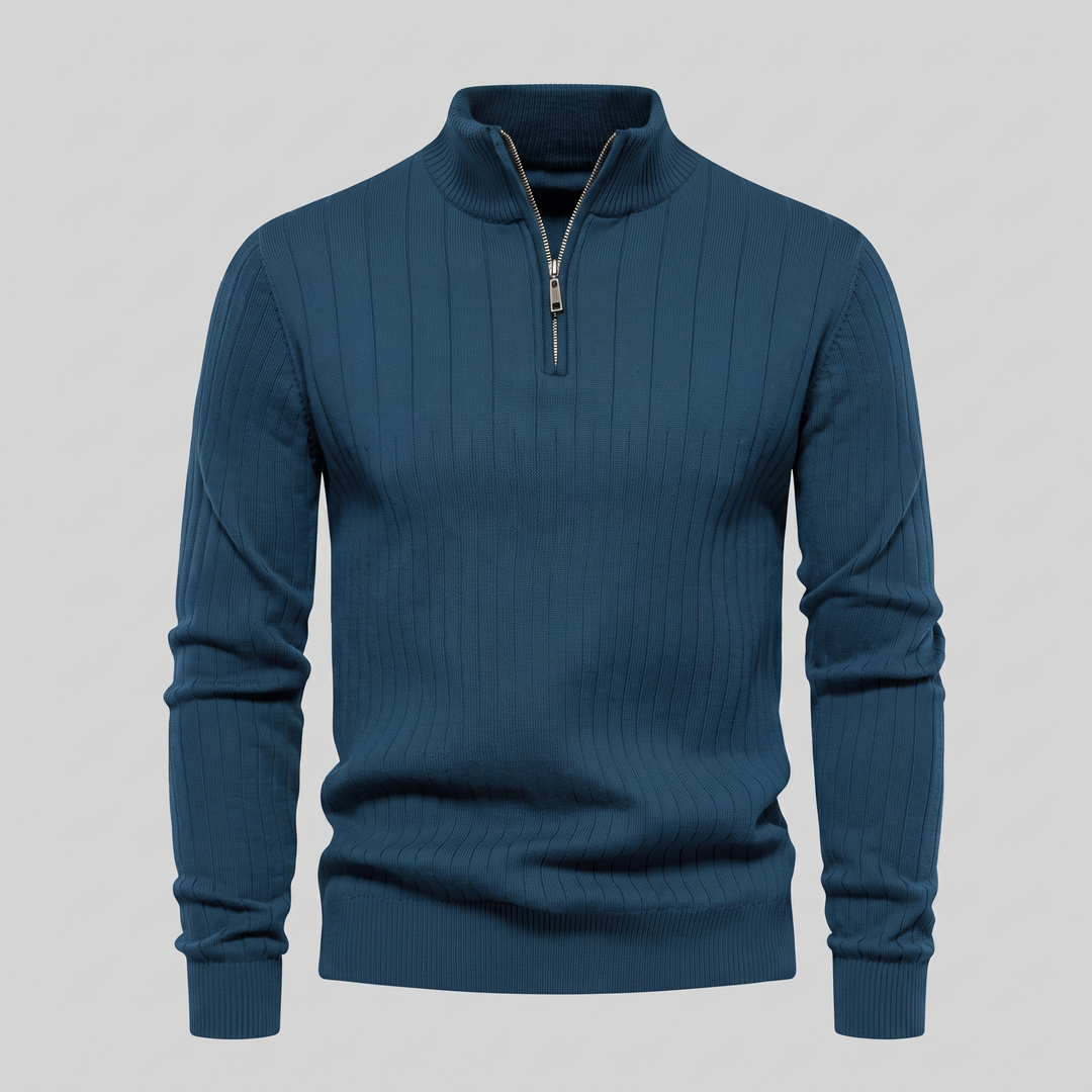 Marcus | Relaxed Ribbed Half-Zip Cotton Sweater