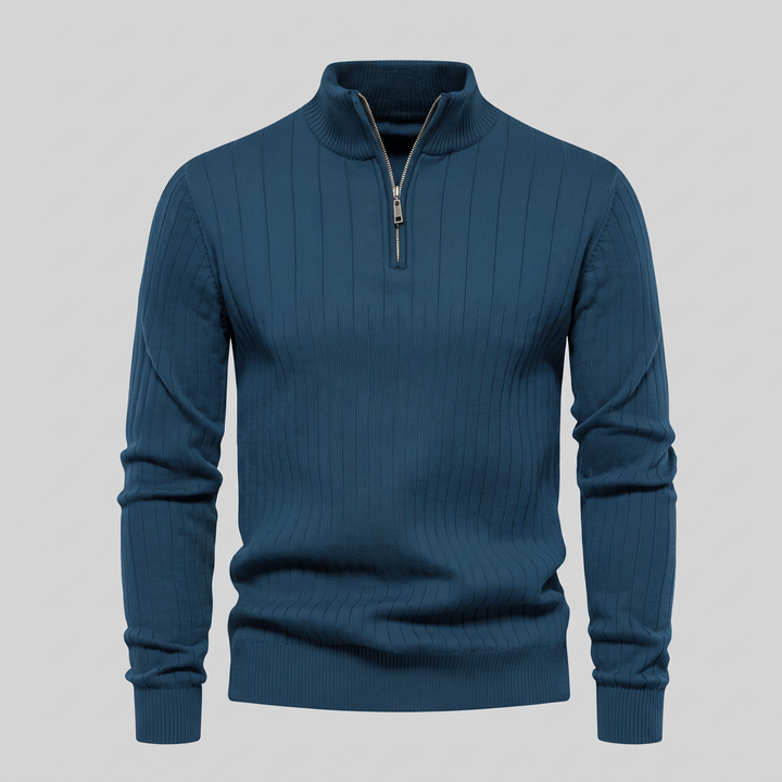 Marcus | Relaxed Ribbed Half-Zip Cotton Sweater