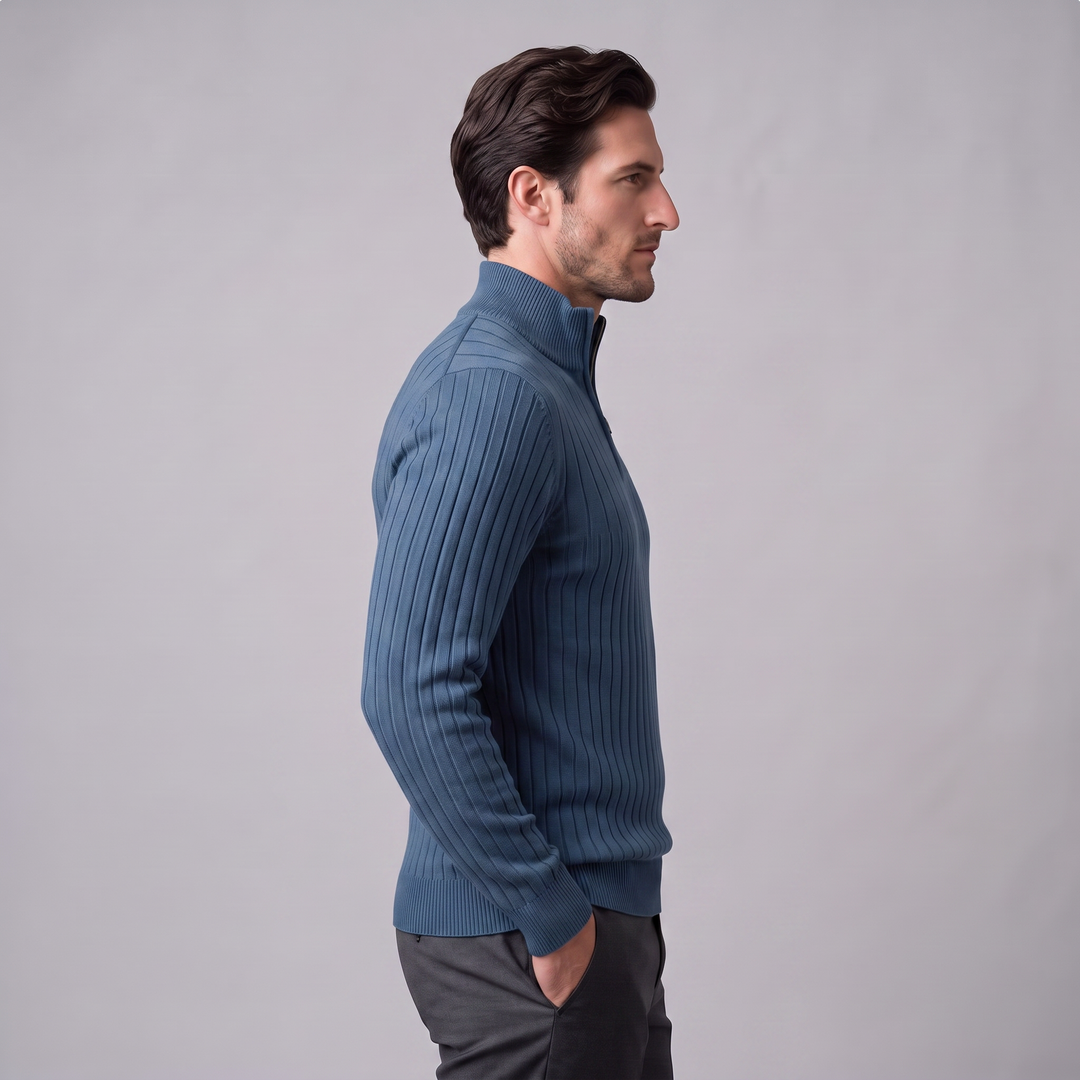 Marcus | Relaxed Ribbed Half-Zip Cotton Sweater