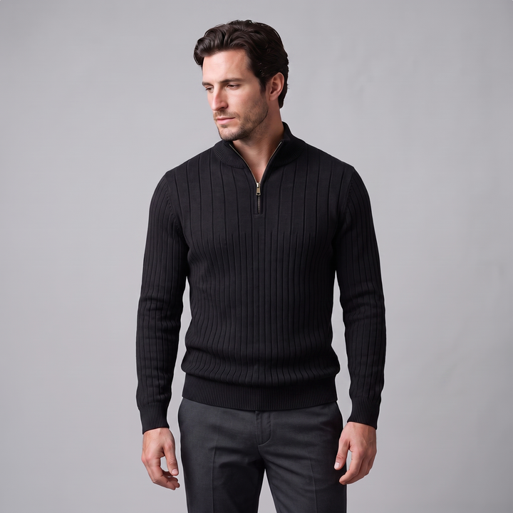 Marcus | Relaxed Ribbed Half-Zip Cotton Sweater