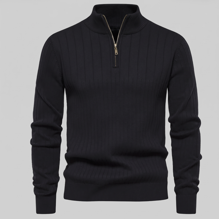 Marcus | Relaxed Ribbed Half-Zip Cotton Sweater