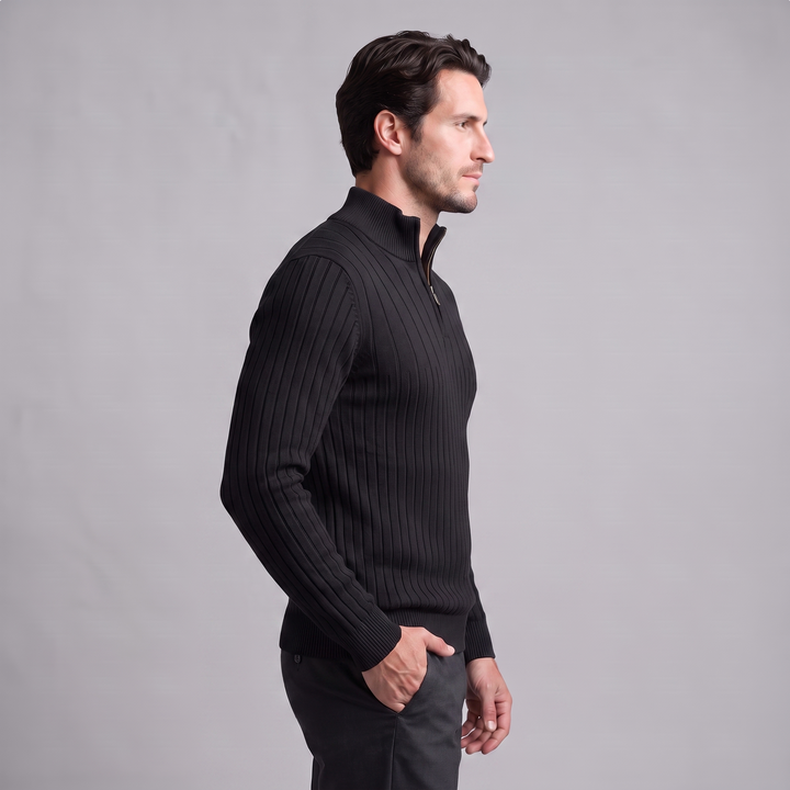 Marcus | Relaxed Ribbed Half-Zip Cotton Sweater