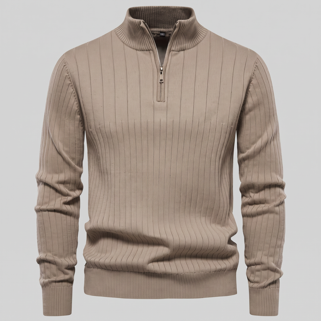 Marcus | Relaxed Ribbed Half-Zip Cotton Sweater