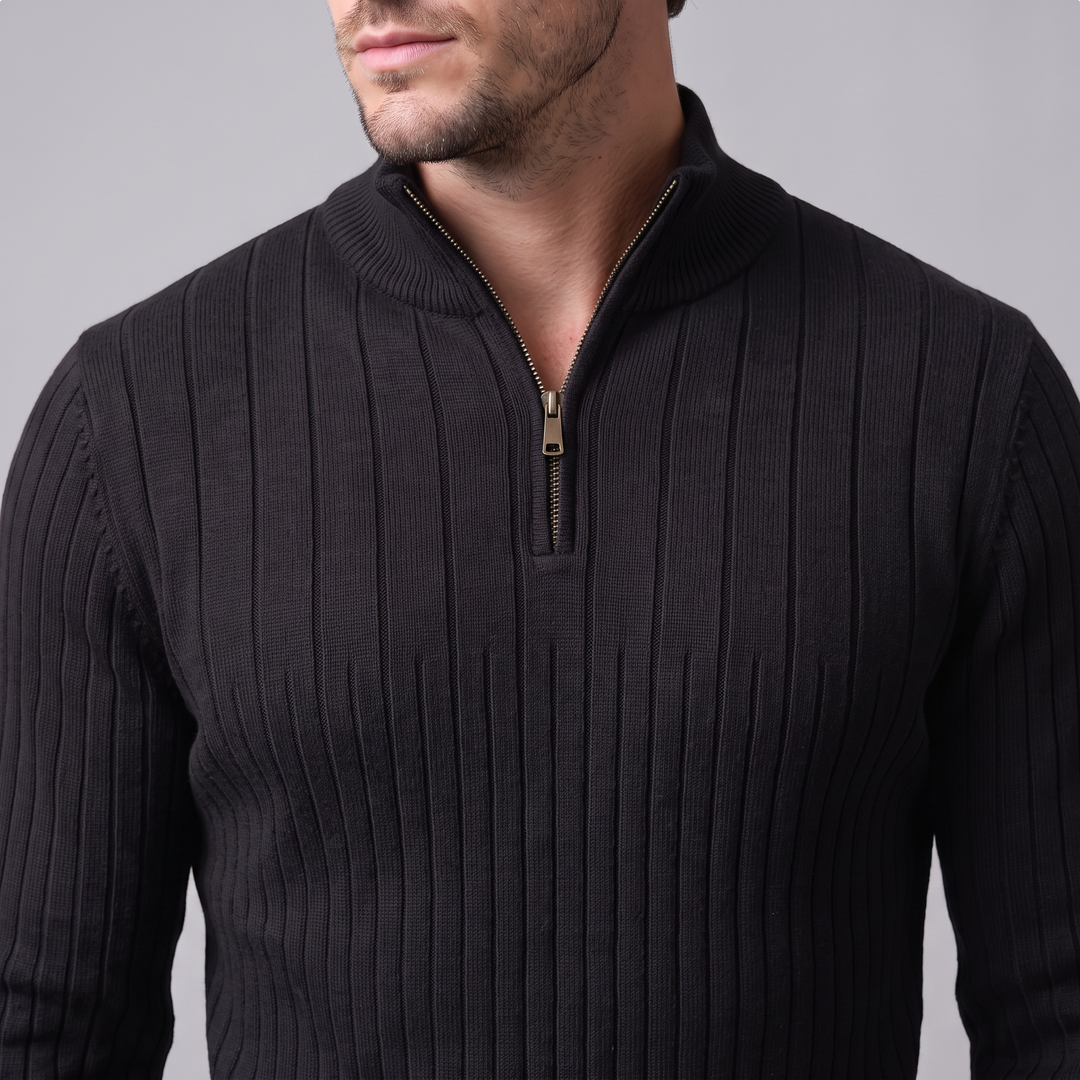 Marcus | Relaxed Ribbed Half-Zip Cotton Sweater