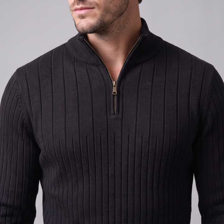 Marcus | Relaxed Ribbed Half-Zip Cotton Sweater