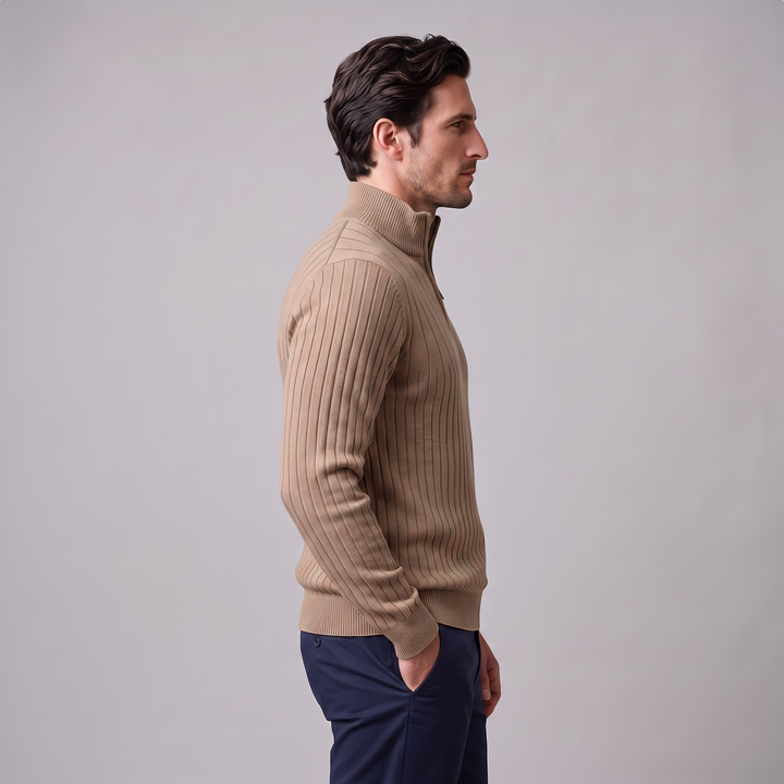 Marcus | Relaxed Ribbed Half-Zip Cotton Sweater
