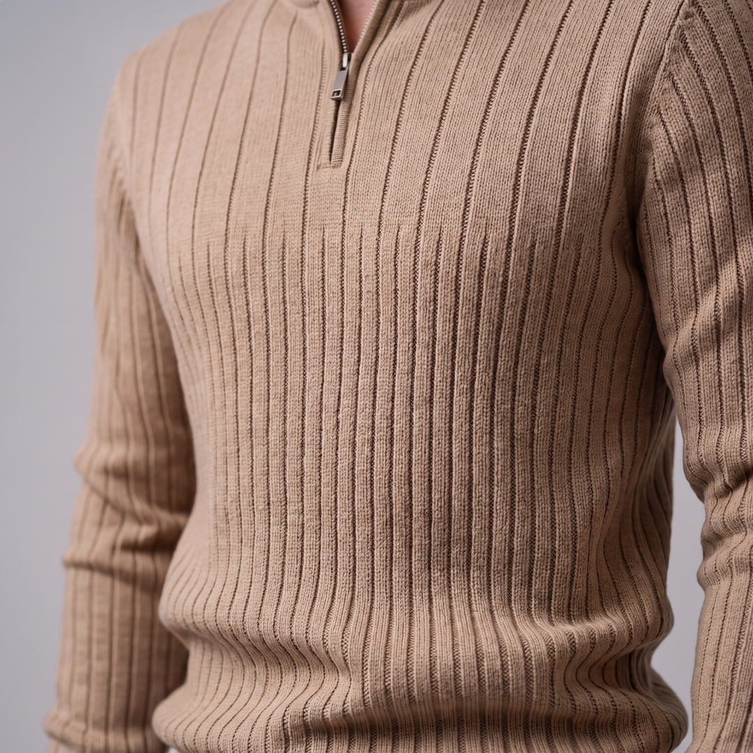 Marcus | Relaxed Ribbed Half-Zip Cotton Sweater