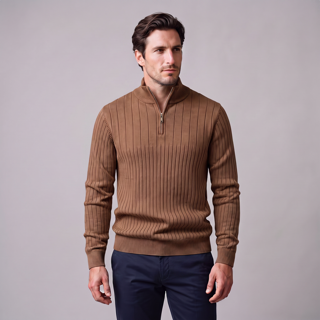 Marcus | Relaxed Ribbed Half-Zip Cotton Sweater