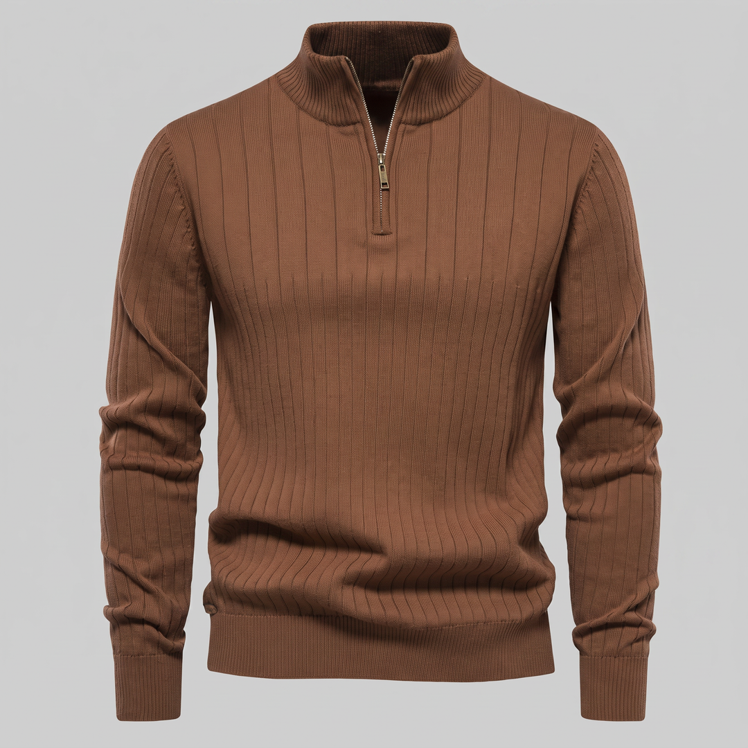 Marcus | Relaxed Ribbed Half-Zip Cotton Sweater