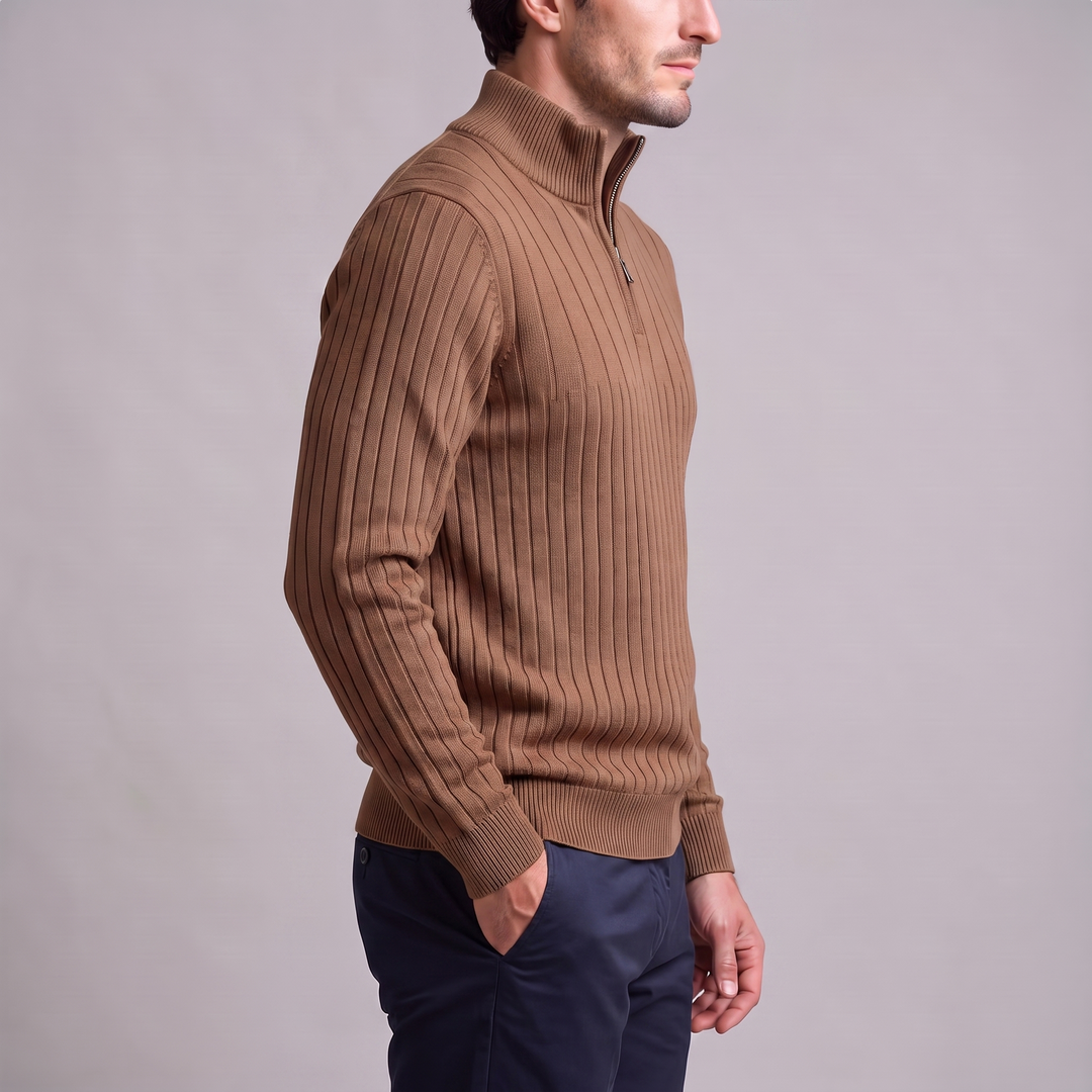Marcus | Relaxed Ribbed Half-Zip Cotton Sweater