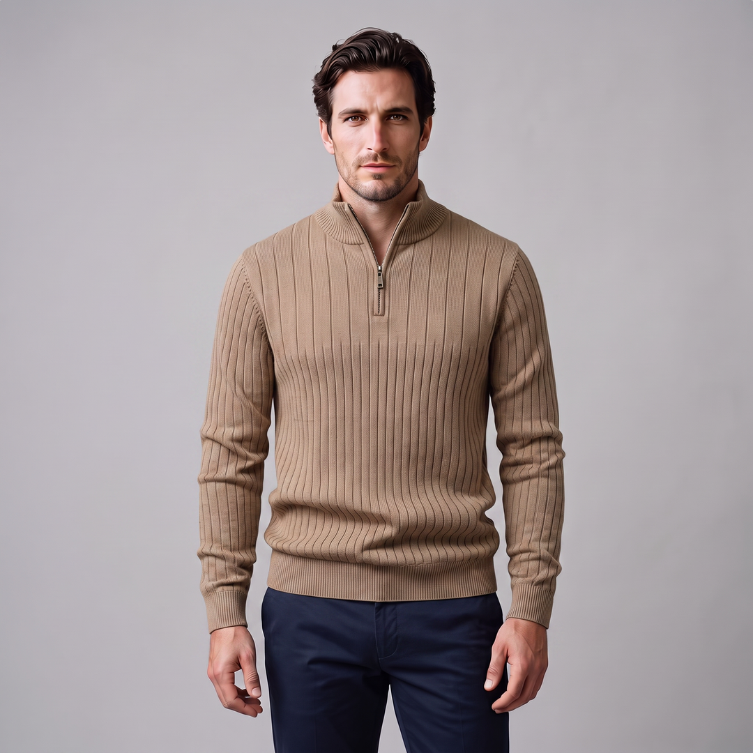 Marcus | Relaxed Ribbed Half-Zip Cotton Sweater