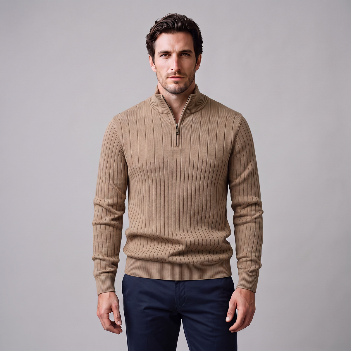 Marcus | Relaxed Ribbed Half-Zip Cotton Sweater