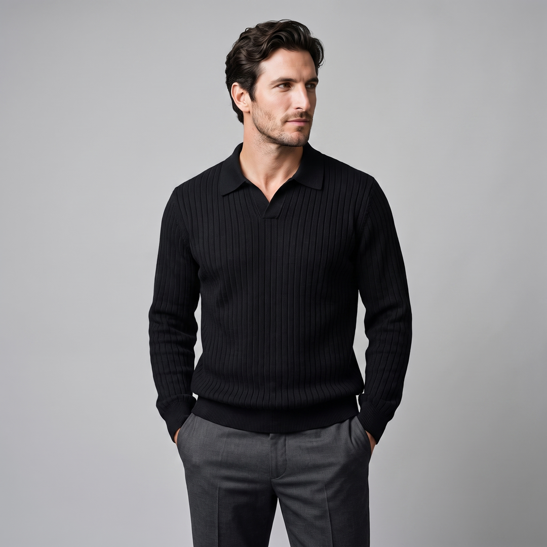 Declan | Relaxed Ribbed Knit Polo Sweater
