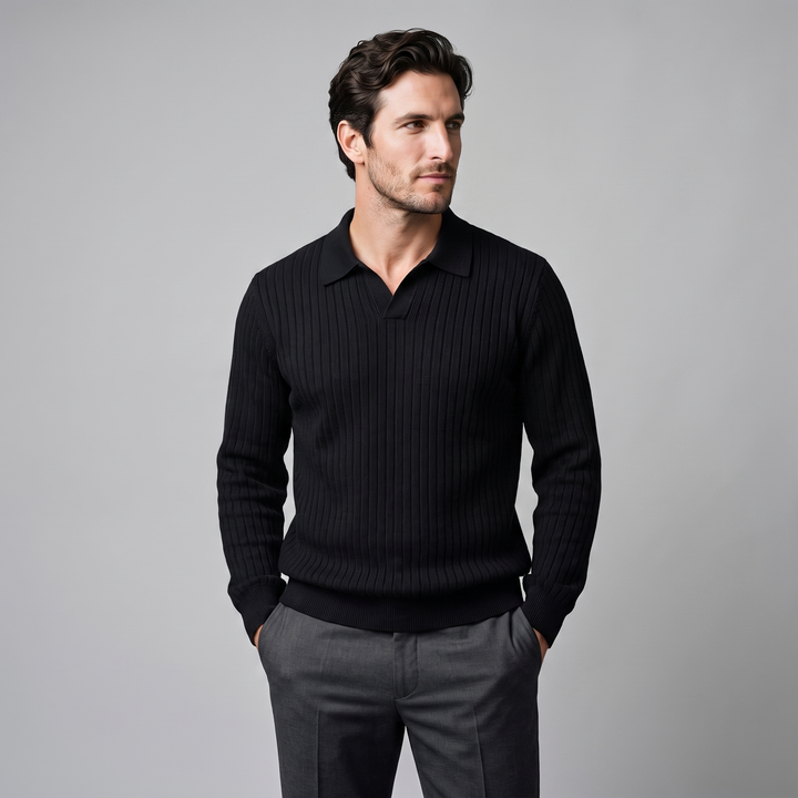 Declan | Relaxed Ribbed Knit Polo Sweater