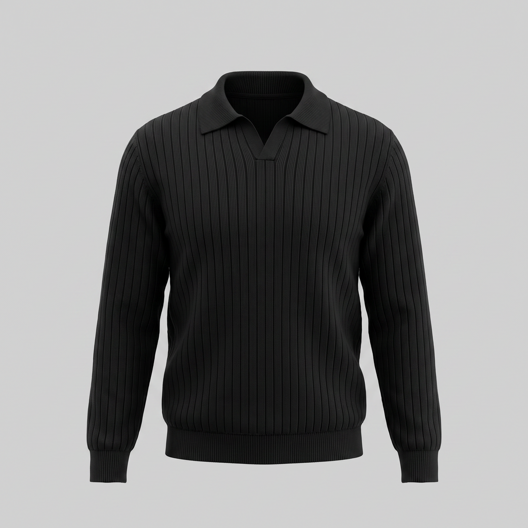 Declan | Relaxed Ribbed Knit Polo Sweater