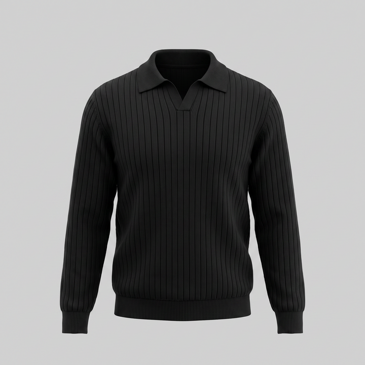 Declan | Relaxed Ribbed Knit Polo Sweater