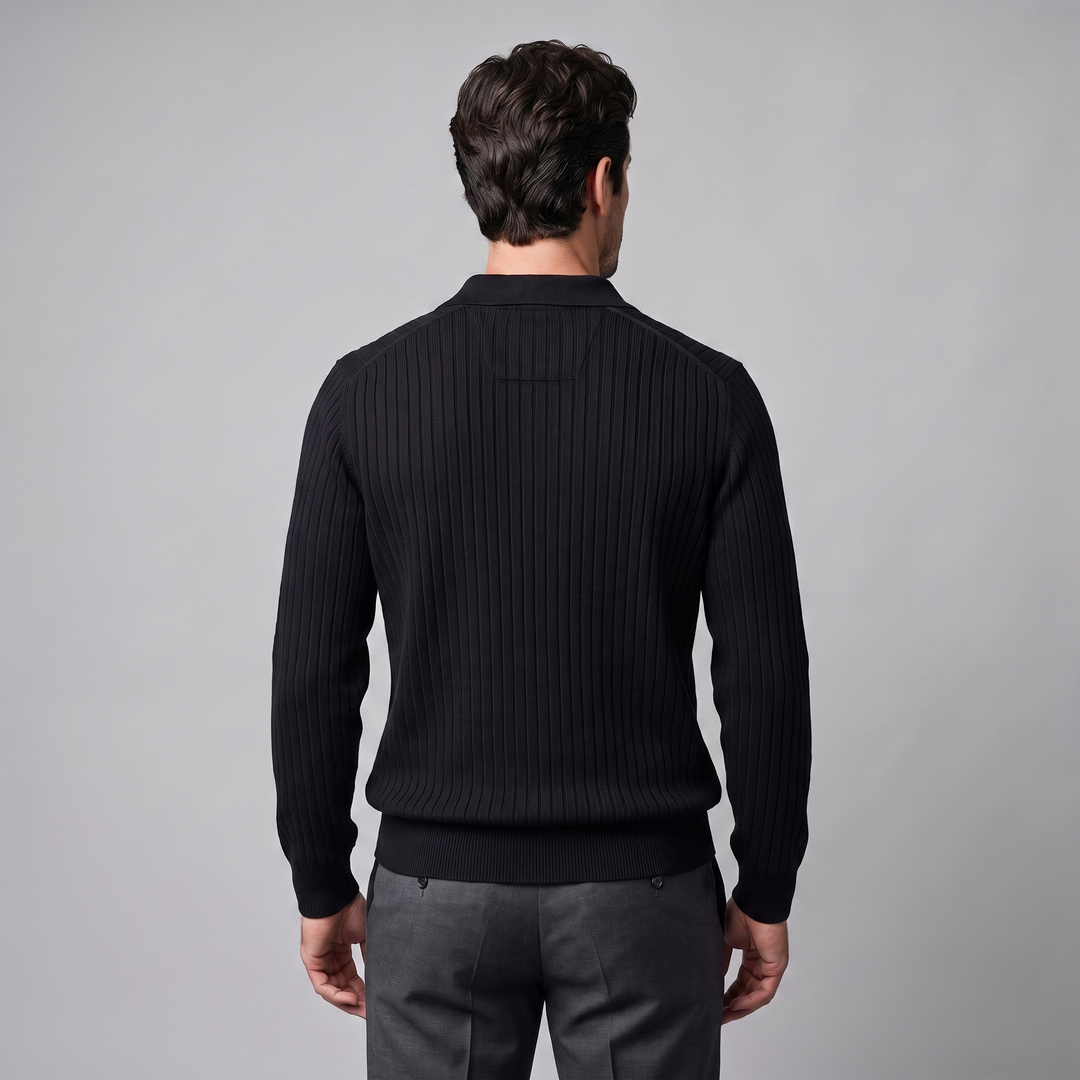 Declan | Relaxed Ribbed Knit Polo Sweater