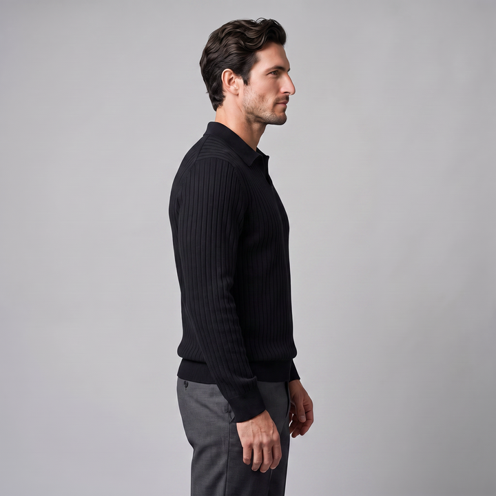 Declan | Relaxed Ribbed Knit Polo Sweater