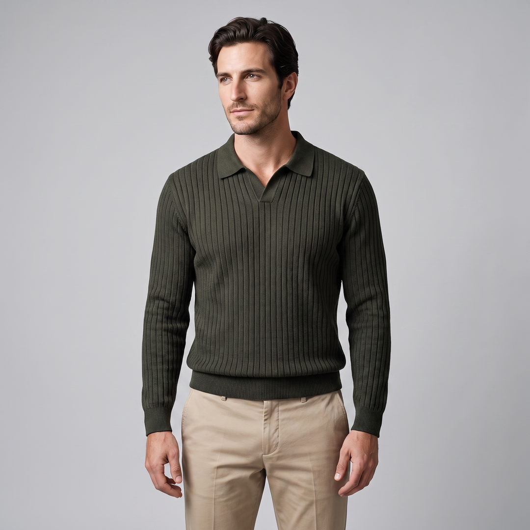 Declan | Relaxed Ribbed Knit Polo Sweater