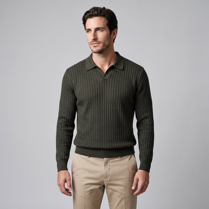 Declan | Relaxed Ribbed Knit Polo Sweater