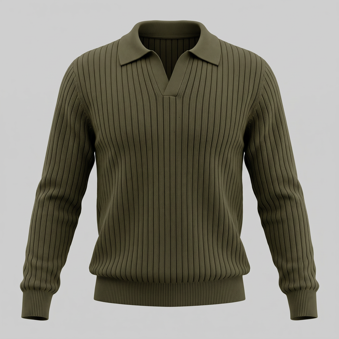 Declan | Relaxed Ribbed Knit Polo Sweater
