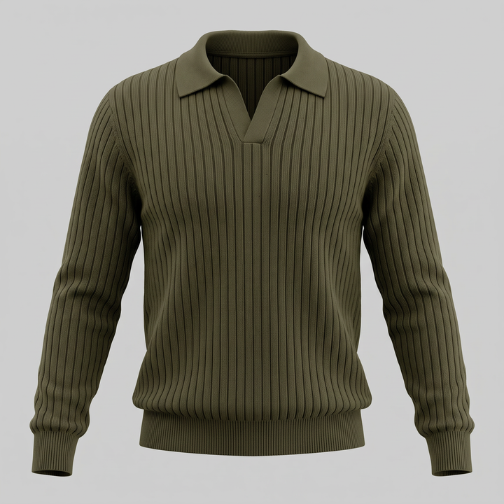Declan | Relaxed Ribbed Knit Polo Sweater