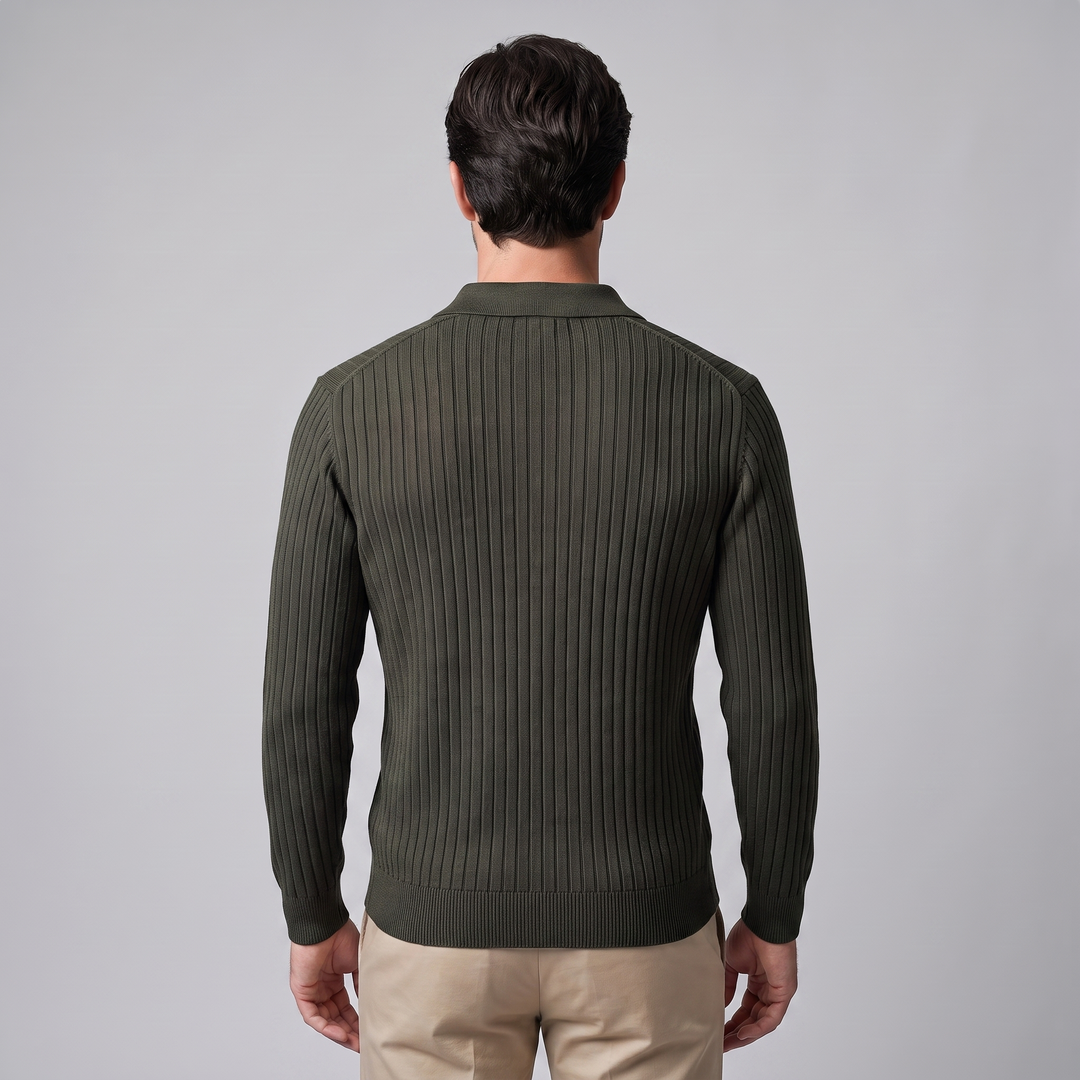 Declan | Relaxed Ribbed Knit Polo Sweater