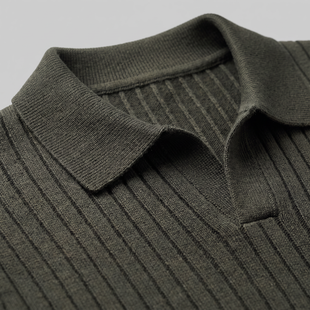 Declan | Relaxed Ribbed Knit Polo Sweater