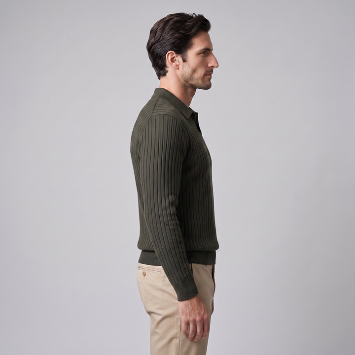 Declan | Relaxed Ribbed Knit Polo Sweater