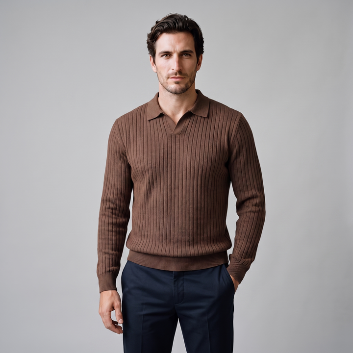 Declan | Relaxed Ribbed Knit Polo Sweater