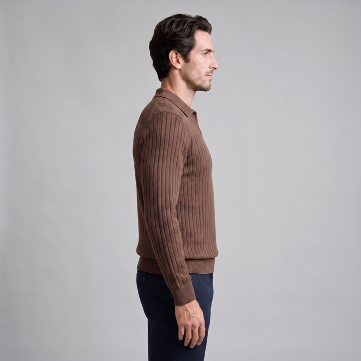 Declan | Relaxed Ribbed Knit Polo Sweater