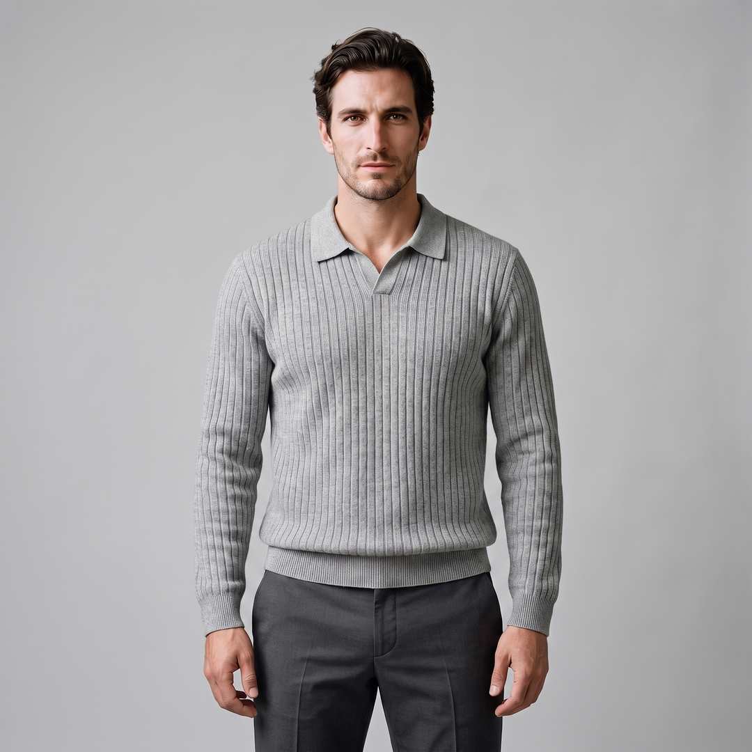 Declan | Relaxed Ribbed Knit Polo Sweater